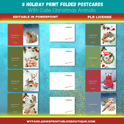 8 Holiday Print folded Postcards