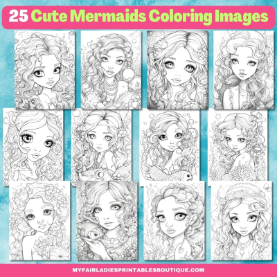 25 Cute Mermaid Coloring Images
